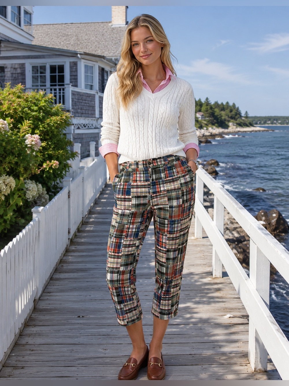 VTG Multicolor Patchwork Plaid Madras Cotton Chinos New England Preppy Size 12